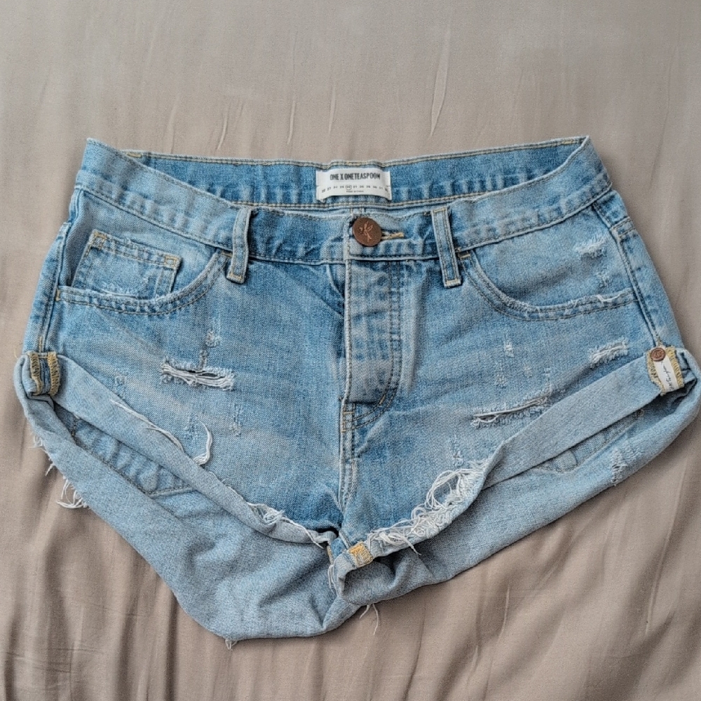 One Teaspoon Light Blue Distressed Jean Shorts
